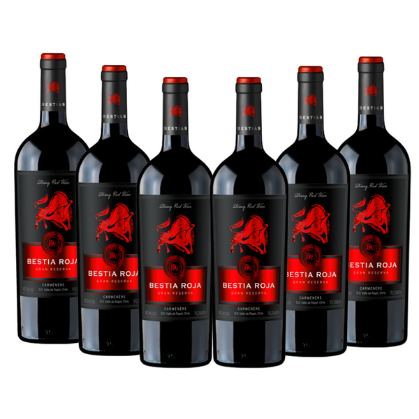 6x Vino Bestia Roja Gran Reserva Carmenere 750cc