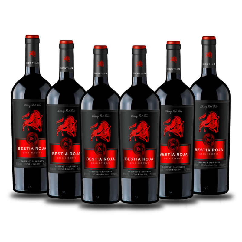 6x Vino Bestia Roja Gran Reserva Cabernet 750cc