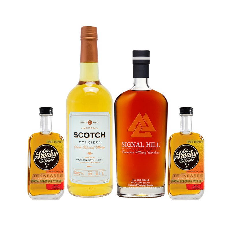 Scotch Whiskey Conciere 1L. + Signal Hill Whisky 750cc. + 2 Ole Smoky Mango Habanero 50cc.